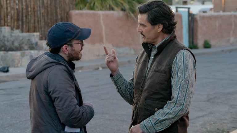 Ari Aster and Pedro Pascal on Eddington set
