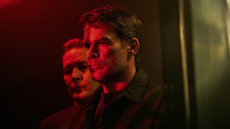 L-R: James Remar as Harry Morgan and Michael C. Hall as Dexter Morgan in Dexter: Resurrection, episode 2, season 1, streaming on Paramount+ with SHOWTIME, 2025. Photo Credit: Zach Dilgard/Paramount+ with SHOWTIME.