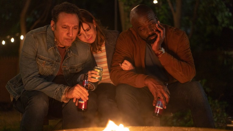 L-R Aasif Mandvi as Ben Shakir, Katja Herbers as Kristen Bouchard and Mike Colter as David Acosta In Evil episode 14, season 4, Streaming on Paramount+ 2024.
