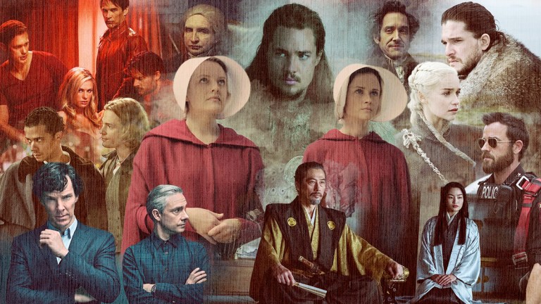A collage including the cast of The Handmaid's Tale, The Last Kingdom, Sherlock, Game of Thrones, Shogun and more