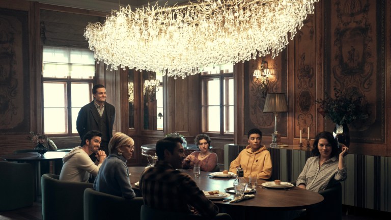 LUCAS ENGLANDER, ARAS AYDIN, CHRISTINE BARANSKI, KING PRINCESS, HENRY GOLDING, MAISIE RICHARDSON-SELLERS, and ANNIE MURPHY in Nine Perfect Strangers