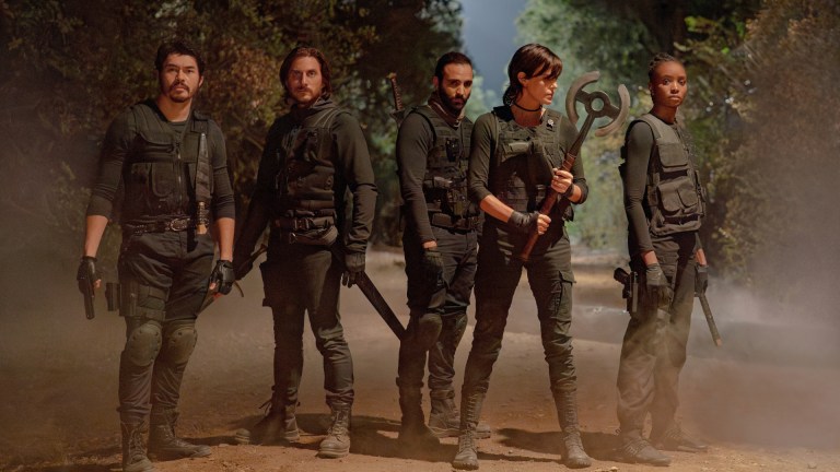 Henry Golding as Tuah, Luca Marinelli as Nicky, Marwan Kenzari as Joe, Charlize Theron as Andy and KiKi Layne as Nile in The Old Guard 2