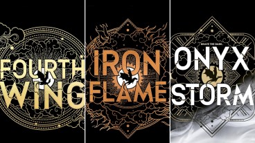 Fourth Wing, Iron Flame, Onyx Storm book covers from the Rebecca Yarros series