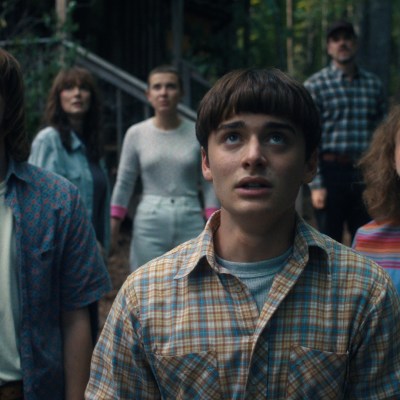 STRANGER THINGS. (L to R) Charlie Heaton as Jonathan Byers, Winona Ryder as Joyce Byers, Millie Bobby Brown as Eleven, Noah Schnapp as Will Byers, David Harbour as Jim Hopper, Natalia Dyer as Nancy Wheeler, and Finn Wolfhard as Mike Wheeler in STRANGER THINGS.