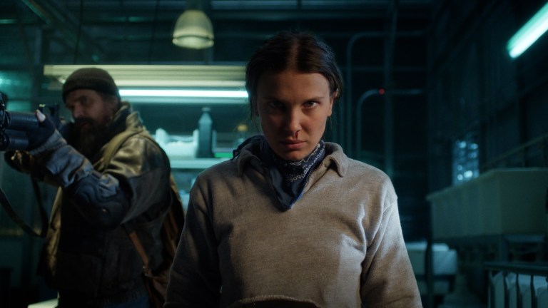 STRANGER THINGS. (L to R) David Harbour as Jim Hopper and Millie Bobby Brown as Eleven in STRANGER THINGS.