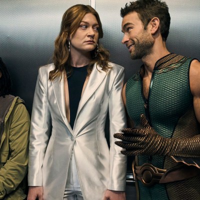 Sister Sage (Susan Heyward), Ashley Barrett (Colby Minifie), and The Deep (Chace Crawford) on The Boys season 4