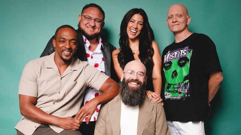(L-R, Clockwise) Anthony Mackie, Joe Seanoa, Stephanie Beatriz, Anthony Carrigan, Michael John Smith of Twisted Metal season 2 at Den of Geek Studio San Diego Comic-Con 2025.
