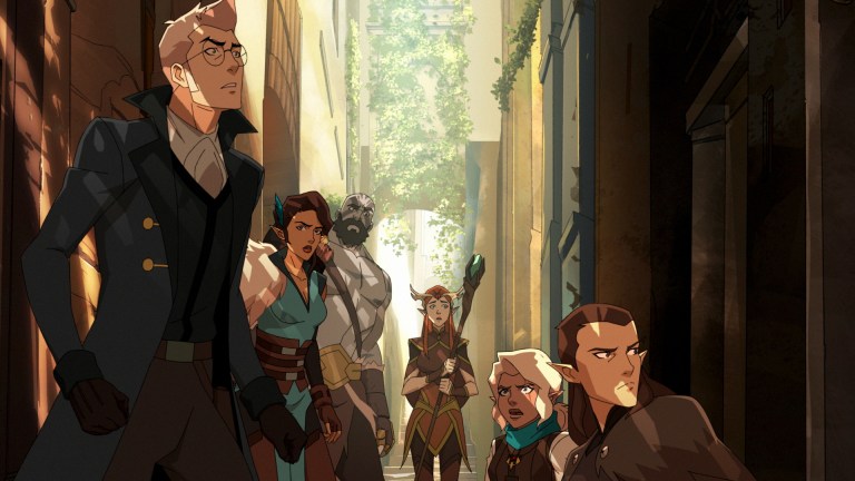 Percy (Taliesin Jaffe), Vex (Laura Bailey), Grog (Travis Willingham), Keyelth (Marisha Ray), Pike (Ashley Johnson), Vax'ildan (Liam O'Brien)