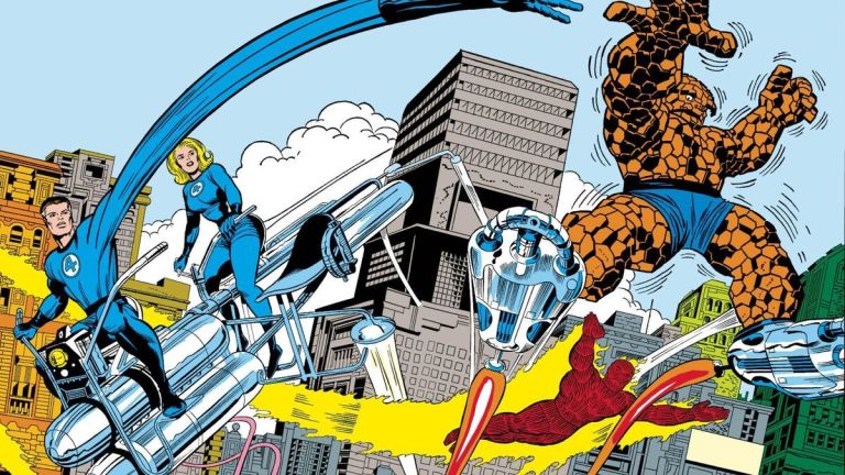 A colorful Fantastic Four splash page from Jack Kirby.